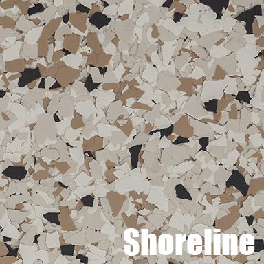 Beige and black terrazzo-style floor texture.