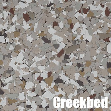 Multicolored stone texture with "Creekbed" text.
