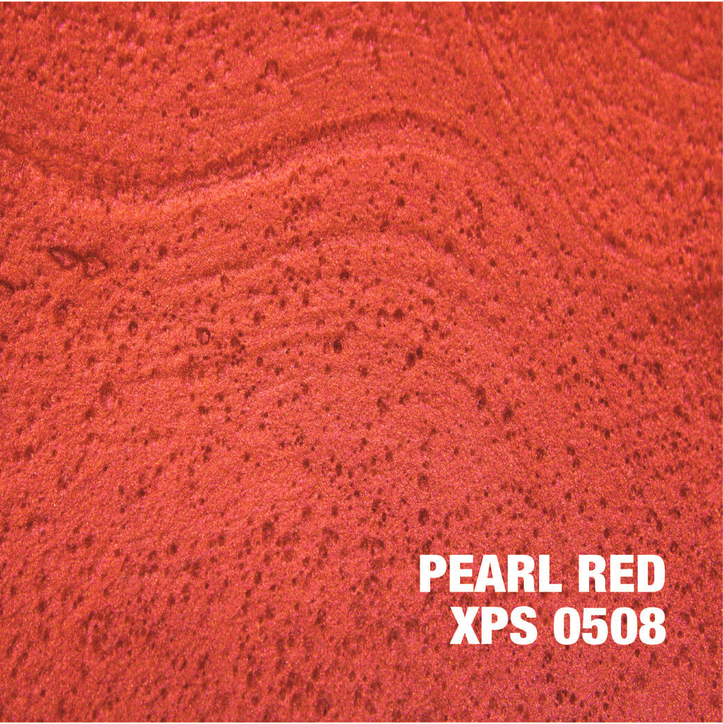 Red textured surface with "Pearl Red" text.