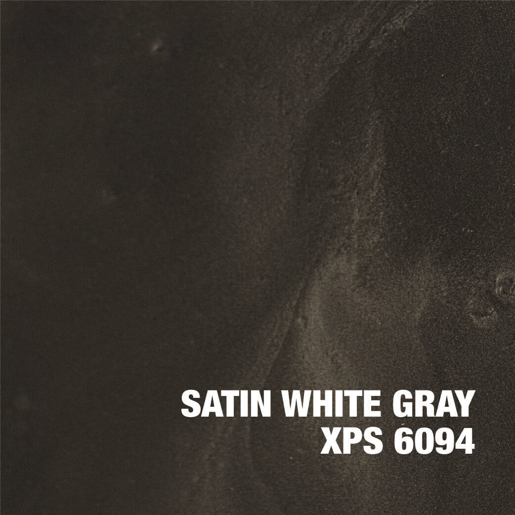Dark texture labeled Satin White Gray.