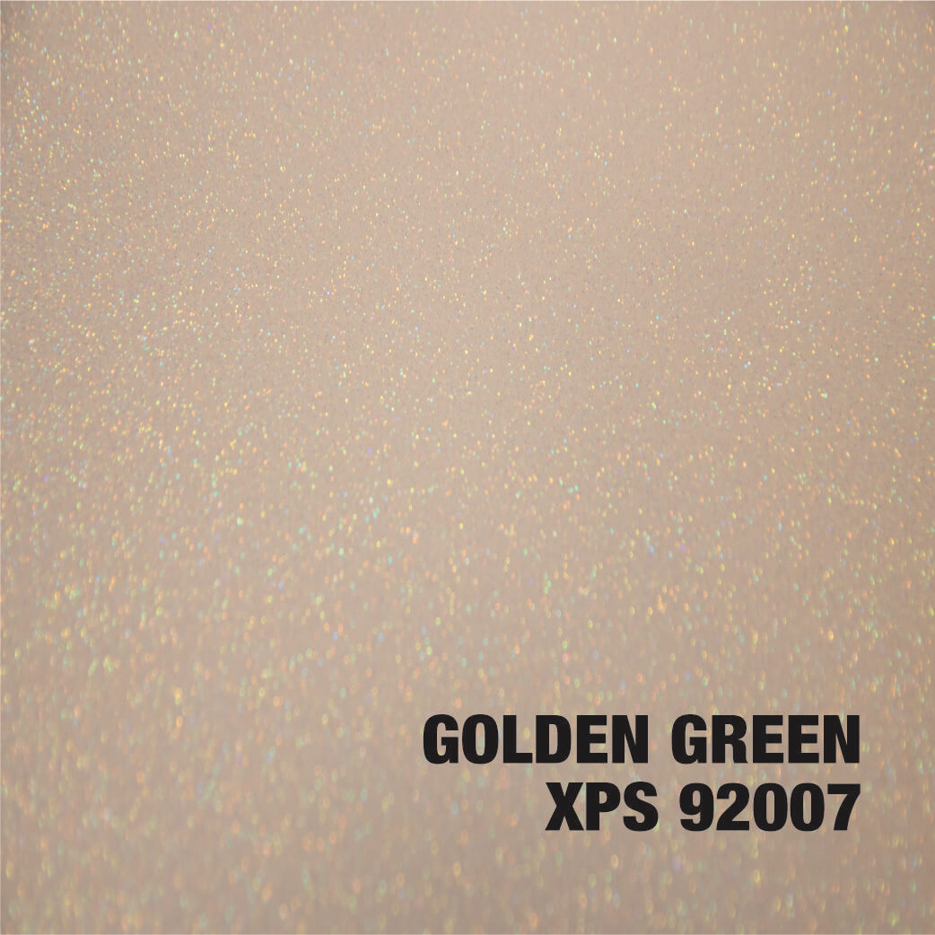 Golden green glitter texture with label.
