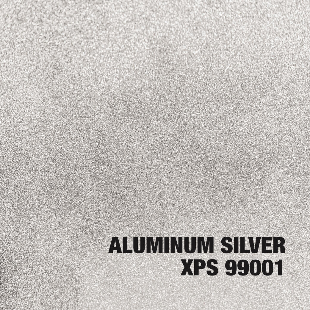 Aluminum silver texture with text overlay.