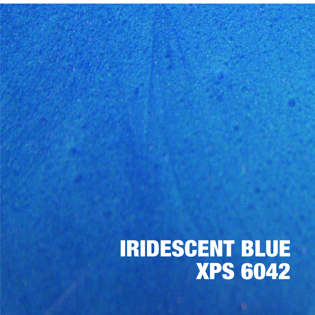 Iridescent blue texture with text.