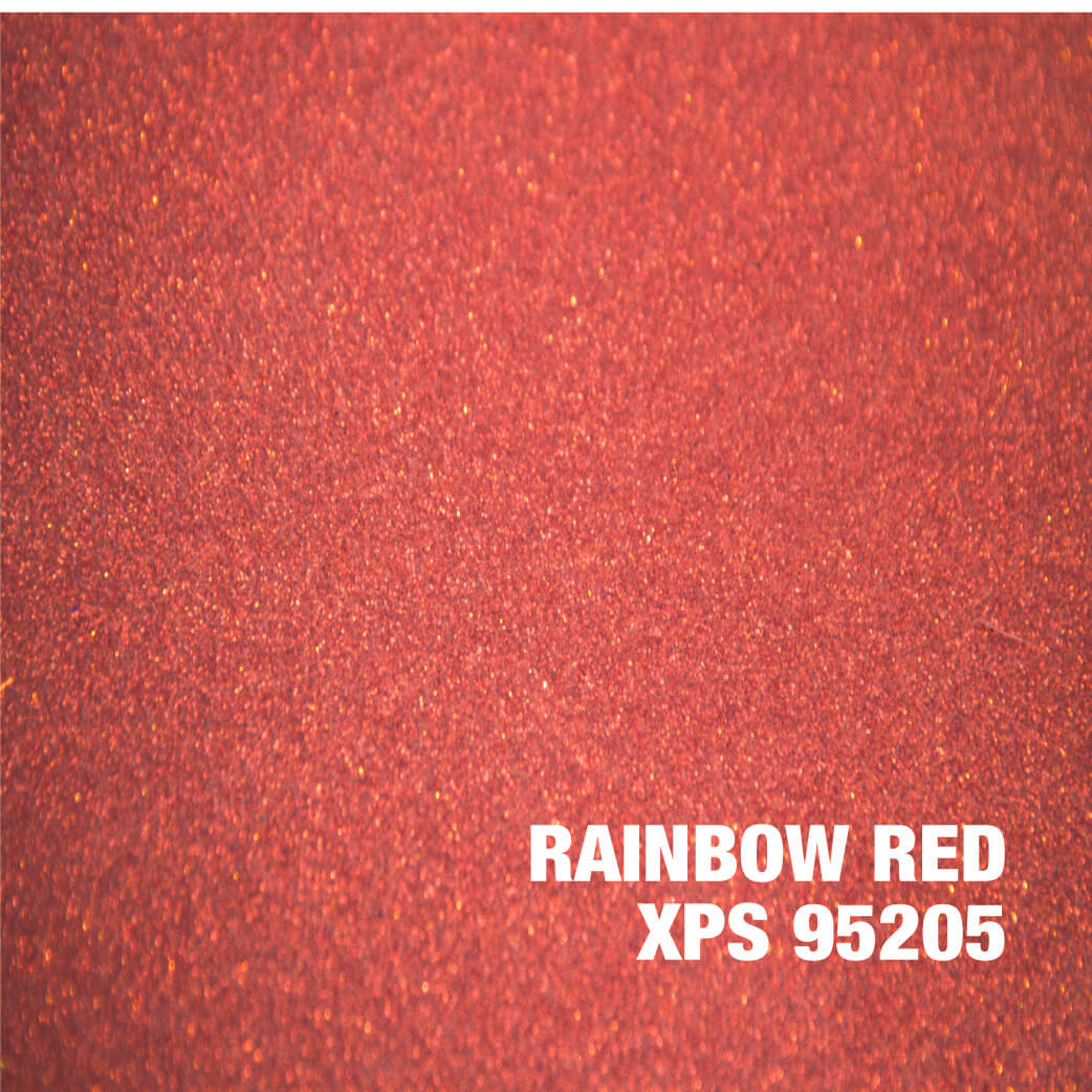 Red textured background with "Rainbow Red" text.