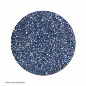 Blue glitter in circular shape, magnified.